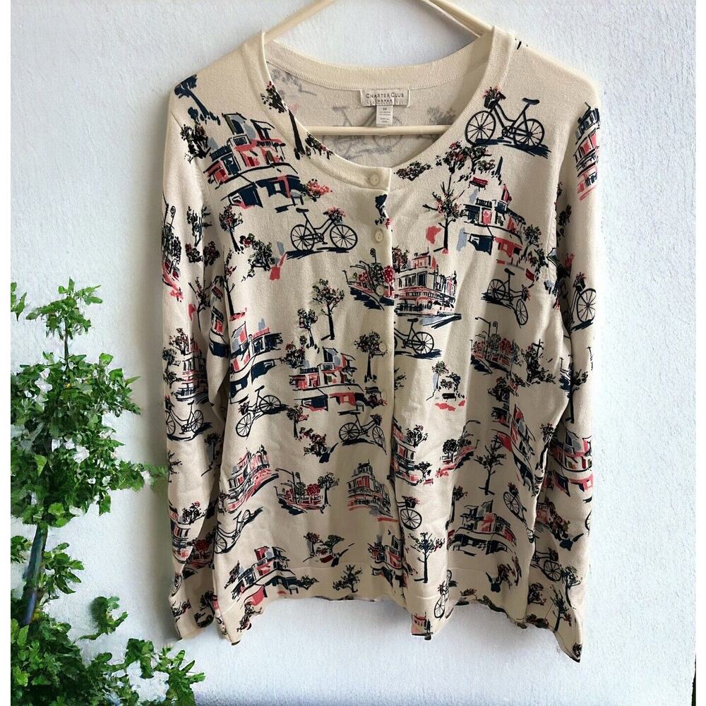 Charter Club‎ SIZE 1X Lightweight Bicycle Cardigan Sweater embellished beads EUC